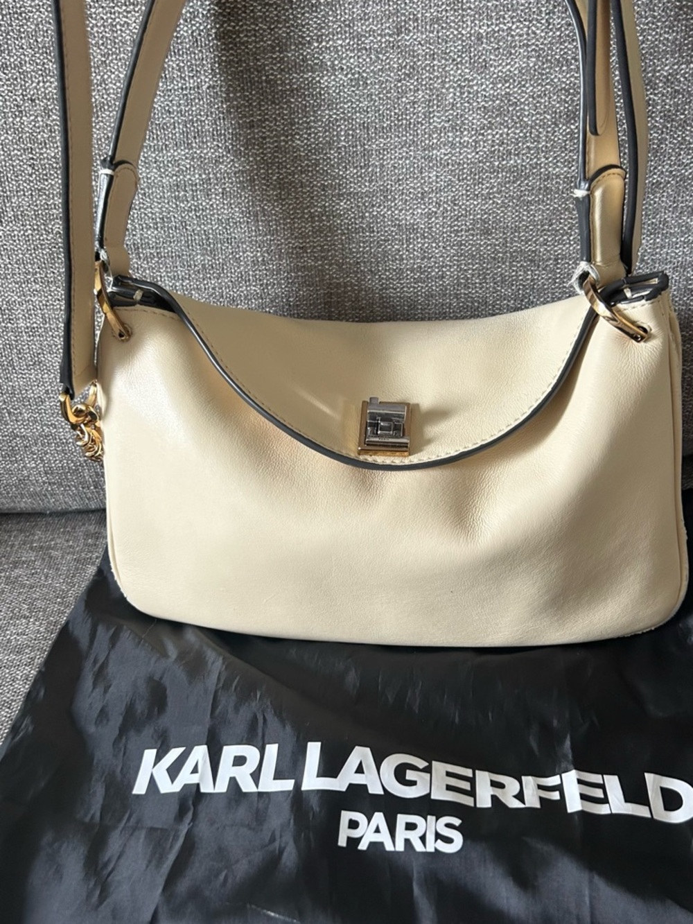 Karl Lagerfeld Cream Shoulder Bag with Gold-Tone Accents